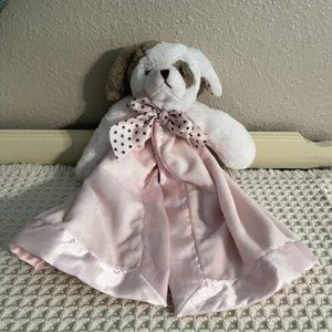 Bearington Baby Collection Pink Bow Lovey Security Blanket Pink Brown Puppy Dog